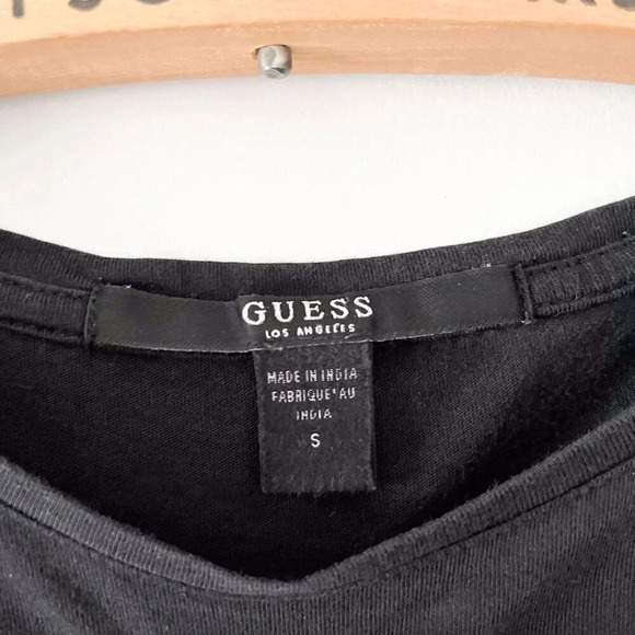 Guess Womens Small Cropped Black Logo T-Shirt Graphic Tee - Picture 3 of 3